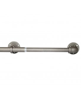 Gun Metal Industrial Room Darkening Extendable Metal Curtain Pole Set