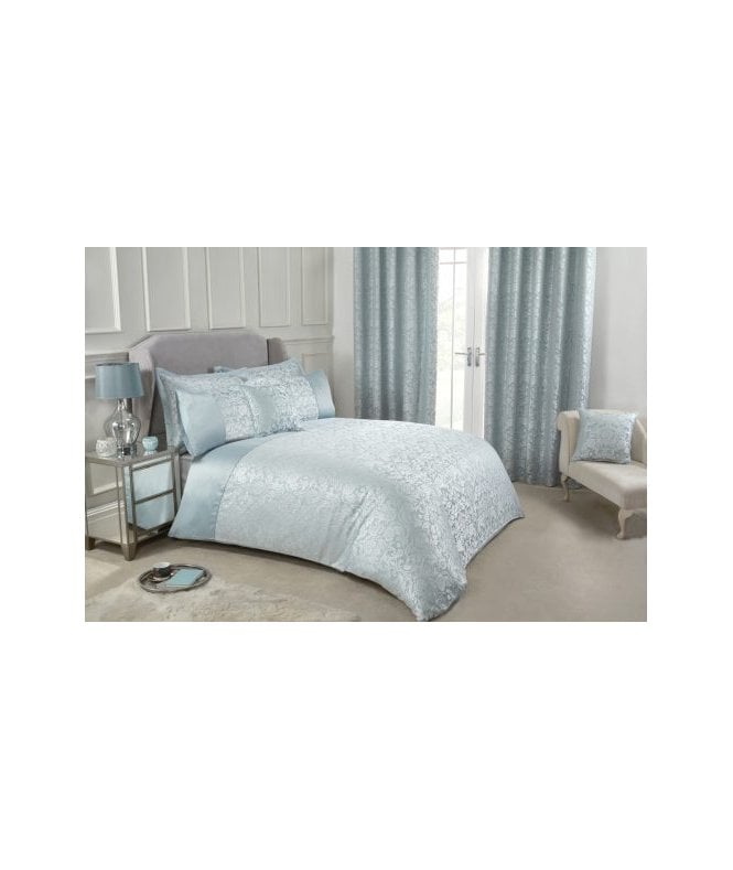 New Edge Blinds Harrow Collection Embellished Jacquard Duvet Set in Duck Egg