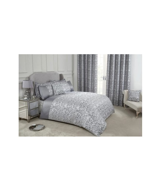New Edge Blinds Harrow Collection Embellished Jacquard Duvet Set in Silver