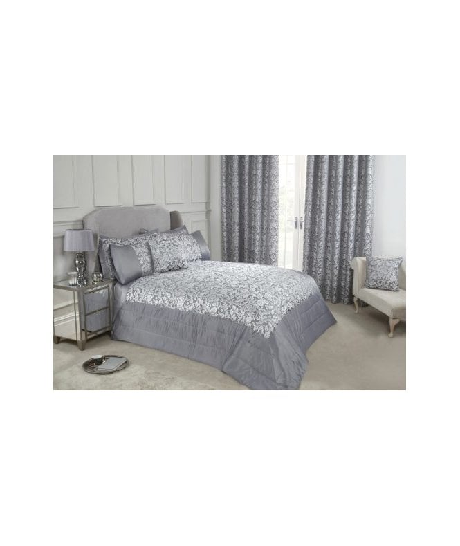 New Edge Blinds Harrow Collection Embellished Jacquard Quilted Bedspread Set in Silver