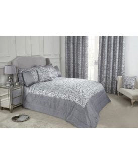 Harrow Collection Embellished Jacquard Quilted Bedspread Set in Silver