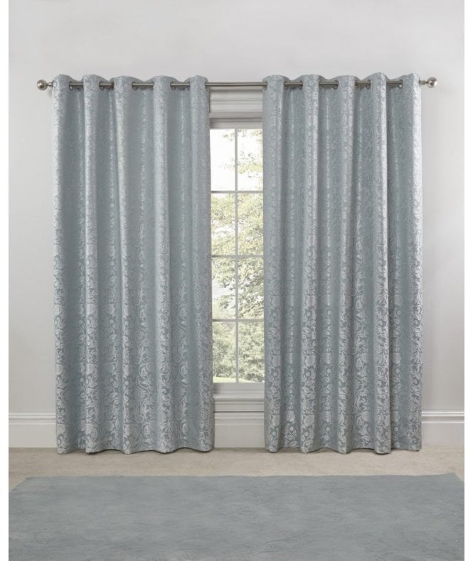 New Edge Blinds Harrow Lined Eyelet Jacquard Curtains Duck Egg