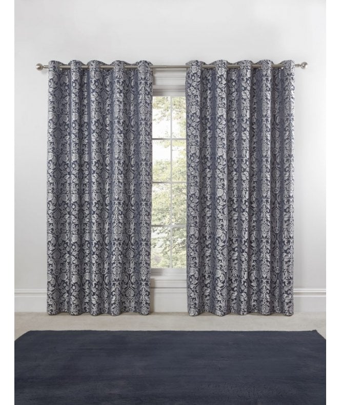 New Edge Blinds Harrow Lined Eyelet Jacquard Curtains Navy