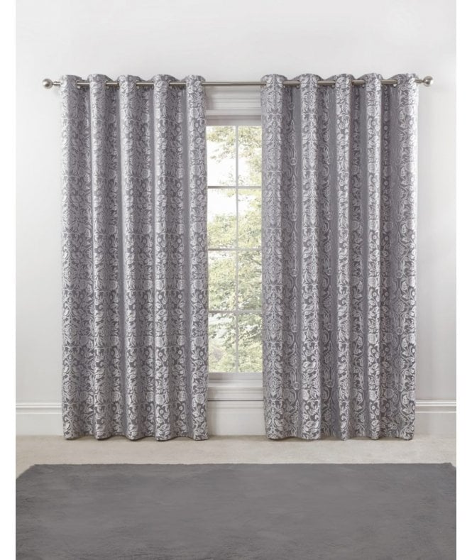New Edge Blinds Harrow Lined Eyelet Jacquard Curtains Silver