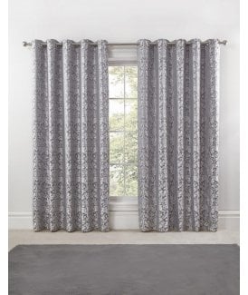 Harrow Lined Eyelet Jacquard Curtains Silver