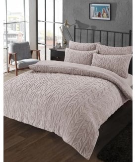 Leaf Printed Teddy Duvet Set in Natural