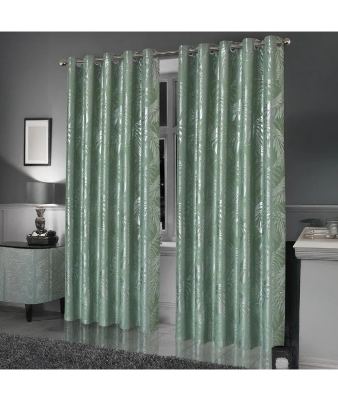 New Edge Blinds Leaf Sparkle Blackout Curtains in Sage Green