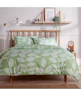 Leaves Printed Duvet Set in Sage Green