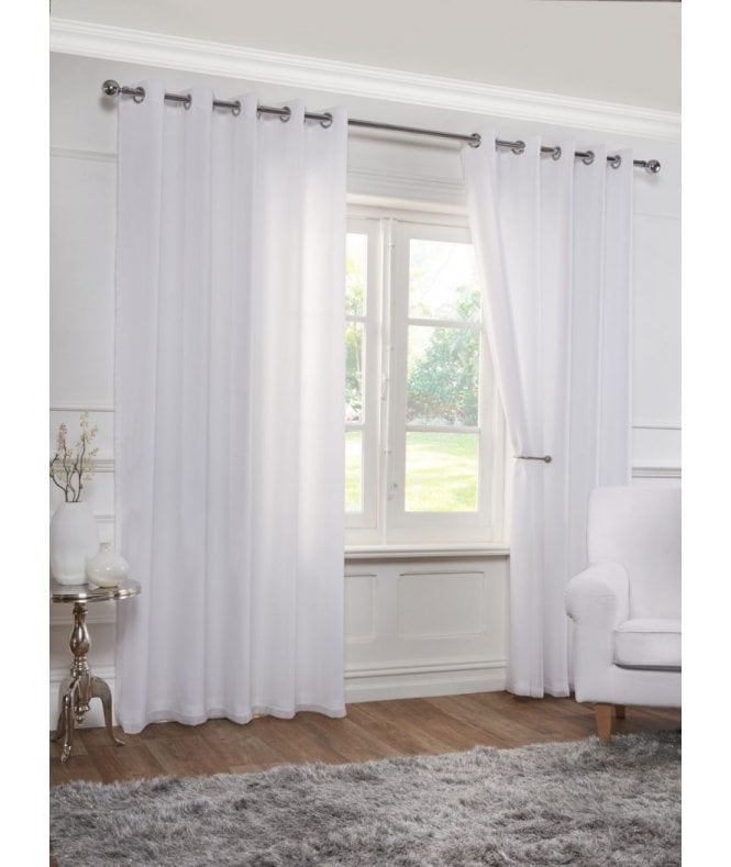 New Edge Blinds Lined Eyelet Voile Curtains White