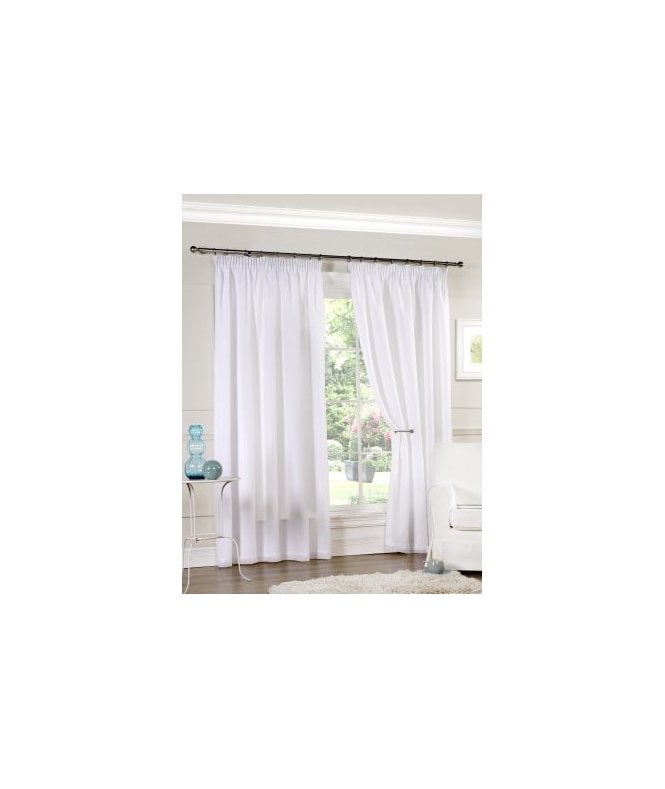 New Edge Blinds Lined Pencil Pleat Voile Curtains White