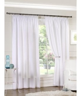 Lined Pencil Pleat Voile Curtains White