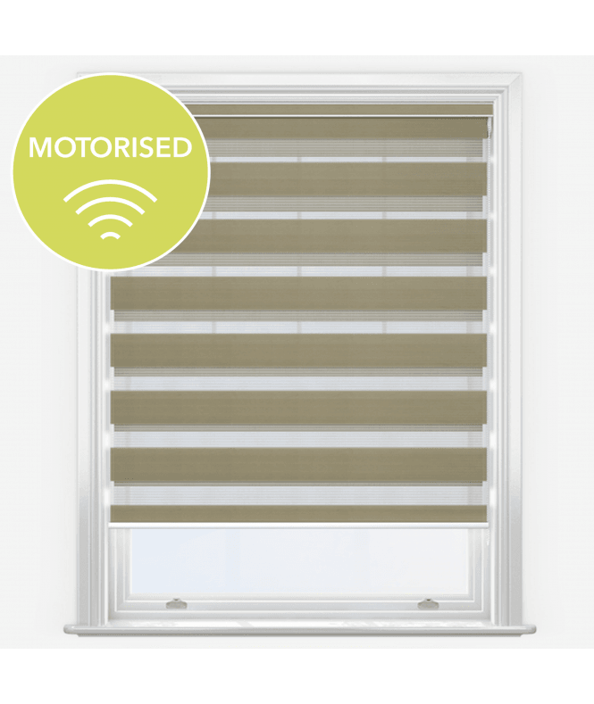 New Edge Blinds Louvolite Arezzo Beige Motorised Dimout Day & Night Roller Blind
