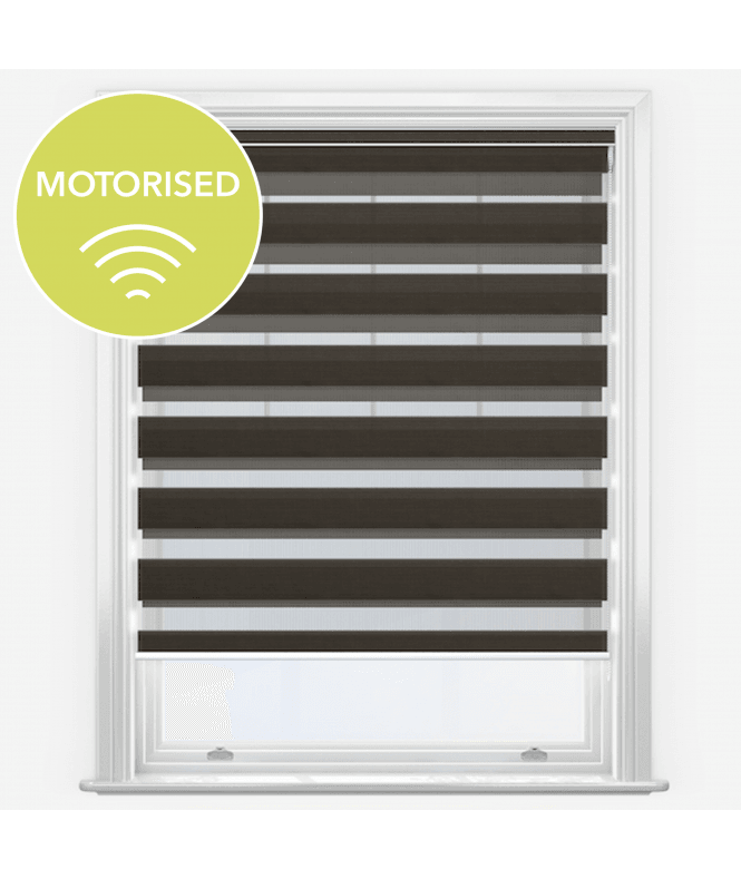 New Edge Blinds Louvolite Arezzo Mocha Motorised Dimout Day & Night Roller Blind