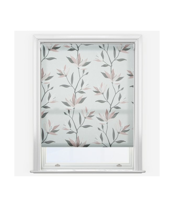 New Edge Blinds Louvolite Lily Spring Blossom Silver Made to Measure Dimout Roller Blind