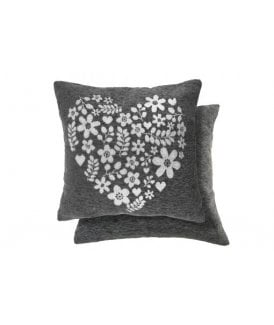 Love Heart Collection Chenille Cushion Cover in Charcoal Grey