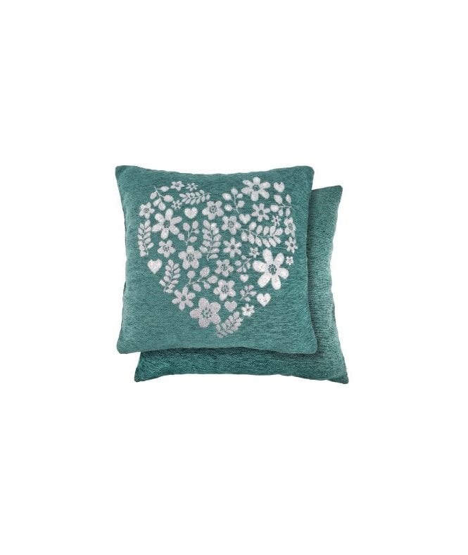 New Edge Blinds Love Heart Collection Chenille Cushion Cover in Teal