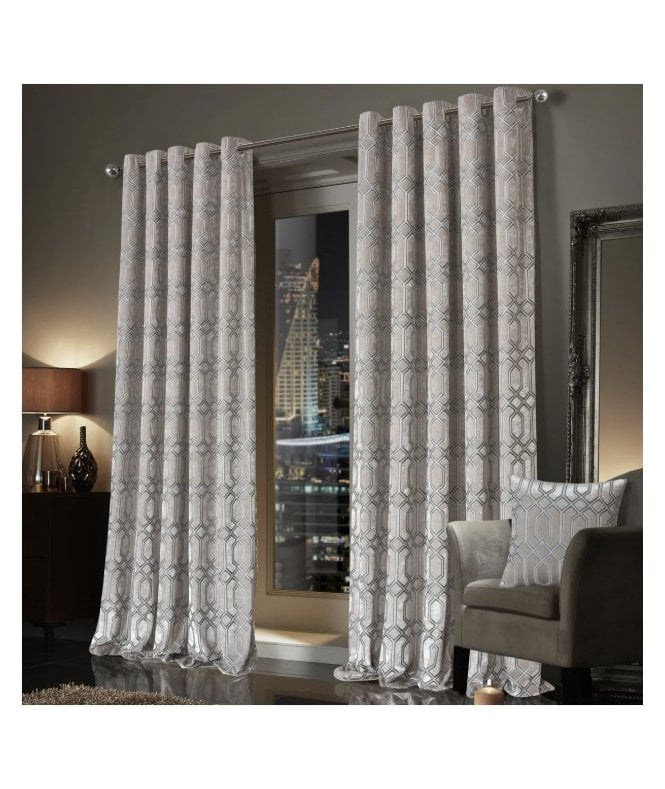 New Edge Blinds Luxe Geo Velvet Eyelet Curtains in Champagne