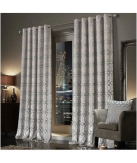 Luxe Geo Velvet Eyelet Curtains in Champagne