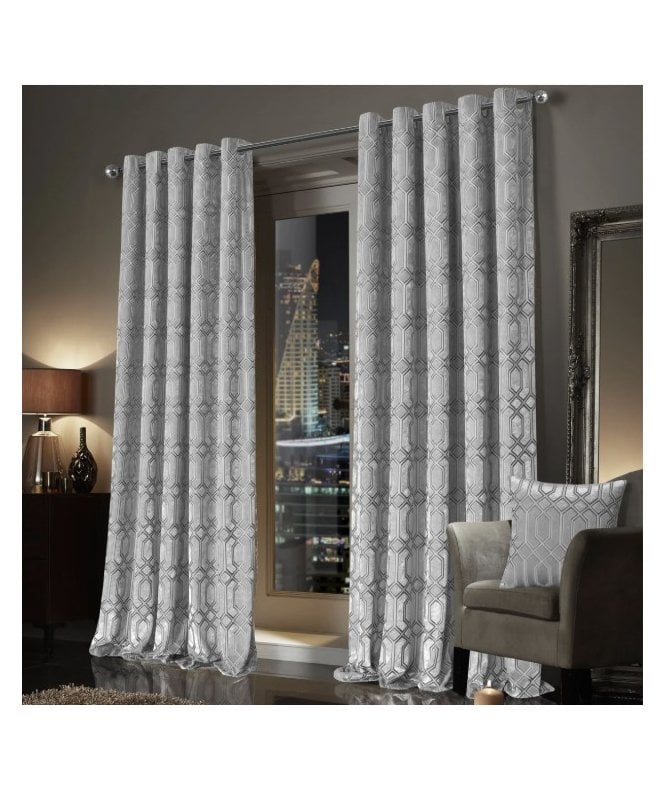 New Edge Blinds Luxe Geo Velvet Eyelet Curtains in Grey