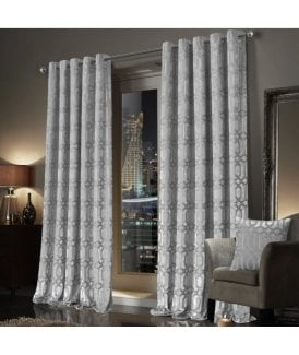 Luxe Geo Velvet Eyelet Curtains in Grey