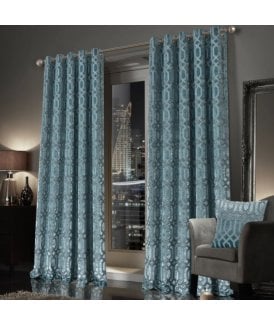 Luxe Geo Velvet Eyelet Curtains in Teal
