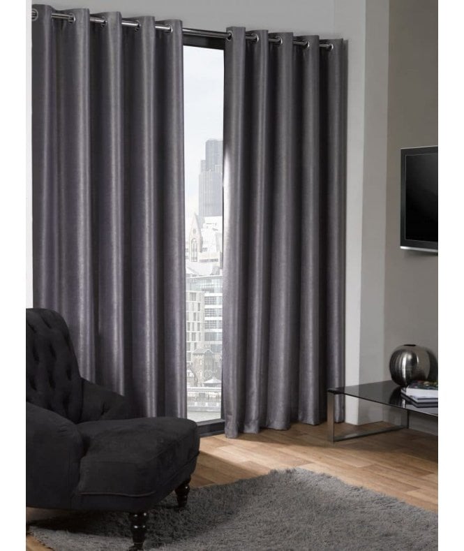 New Edge Blinds Luxe Textured Woven Blackout Eyelet Curtains Silver