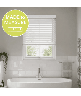 Made to Measure Cordless White Faux Wood Venetian Blind With Strings - 50mm Slats