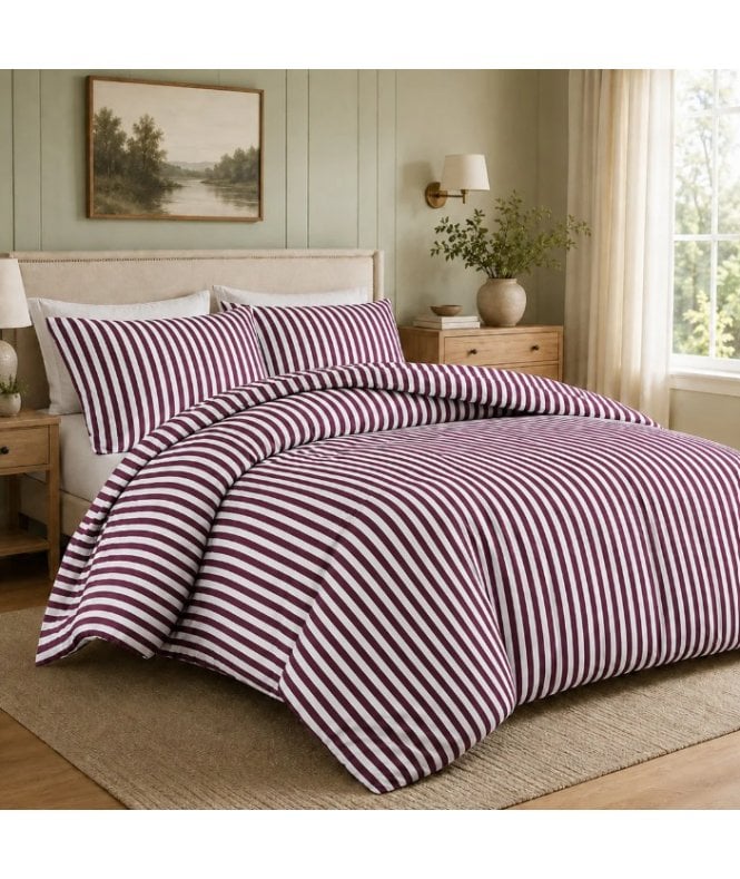 New Edge Blinds Malham Stripe Duvet Set in Burgundy
