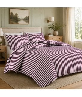 Malham Stripe Duvet Set in Burgundy