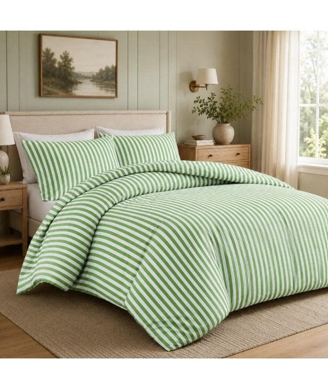 New Edge Blinds Malham Stripe Duvet Set in Sage Green
