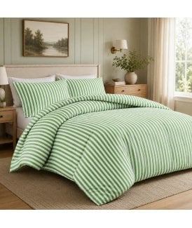 Malham Stripe Duvet Set in Sage Green