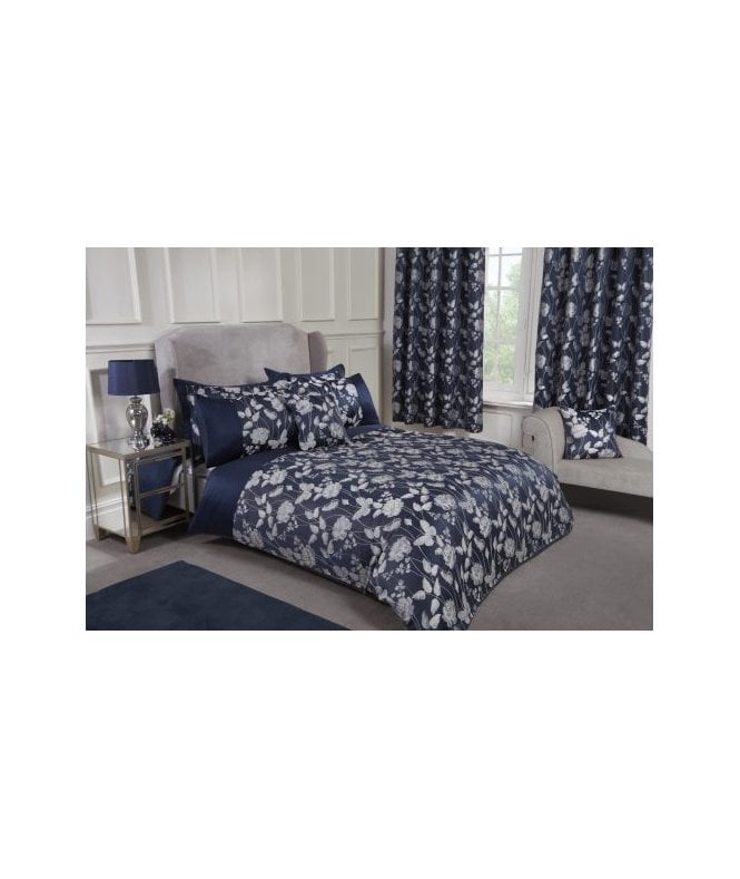 New Edge Blinds Meadows Collection Embellished Jacquard Duvet Set in Navy