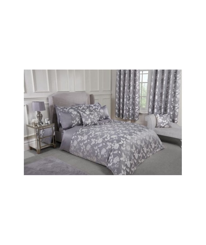 New Edge Blinds Meadows Collection Embellished Jacquard Duvet Set in Silver