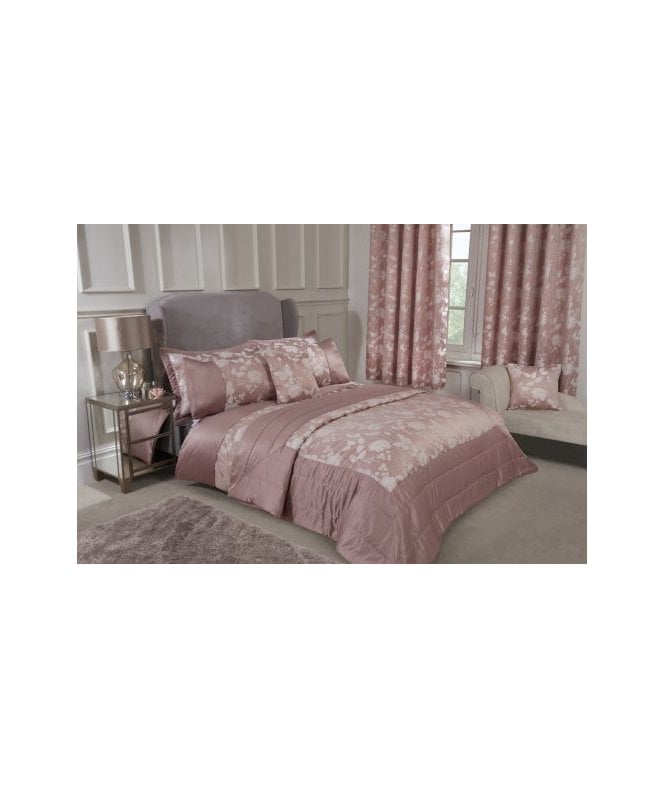 New Edge Blinds Meadows Collection Embellished Jacquard Quilted Bedspread Set in Blush Pink
