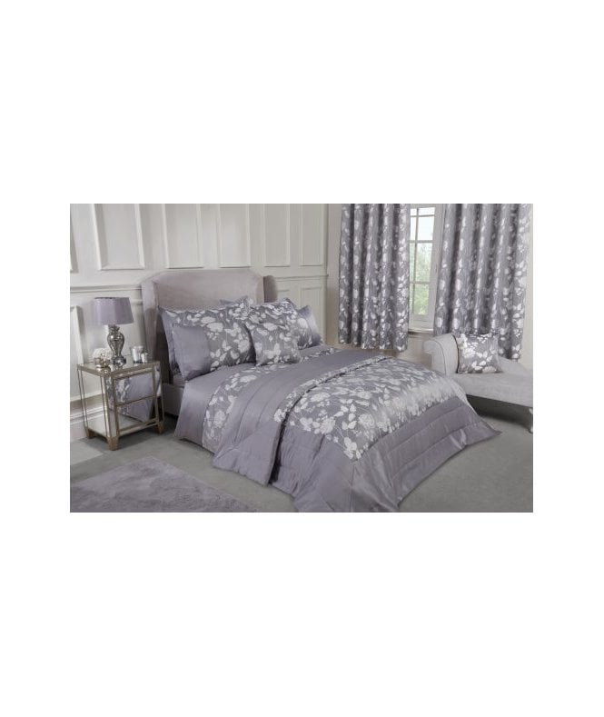 New Edge Blinds Meadows Collection Embellished Jacquard Quilted Bedspread Set in Silver