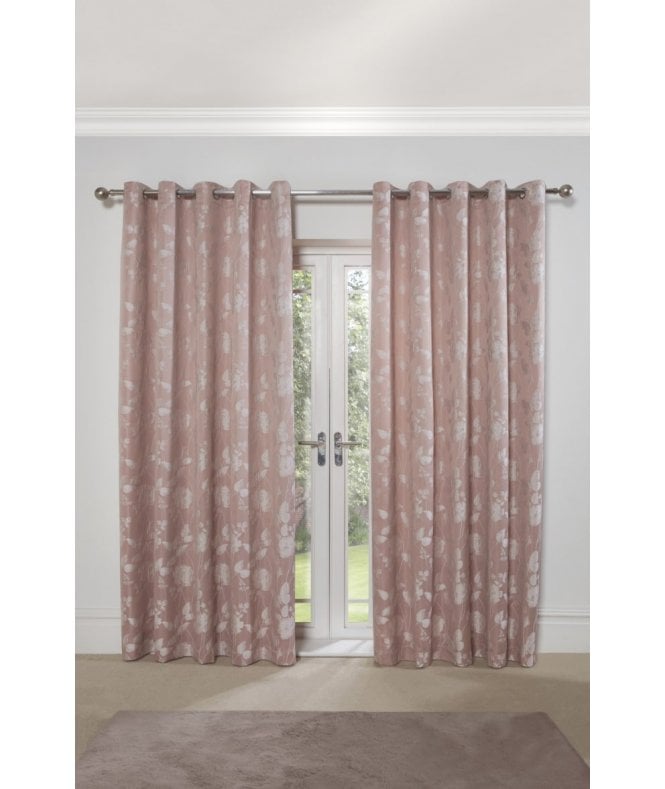 New Edge Blinds Meadows Lined Eyelet Jacquard Curtains Blush Pink