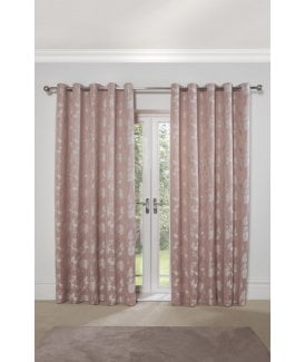 Meadows Lined Eyelet Jacquard Curtains Blush Pink
