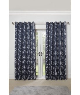 Meadows Lined Eyelet Jacquard Curtains Navy