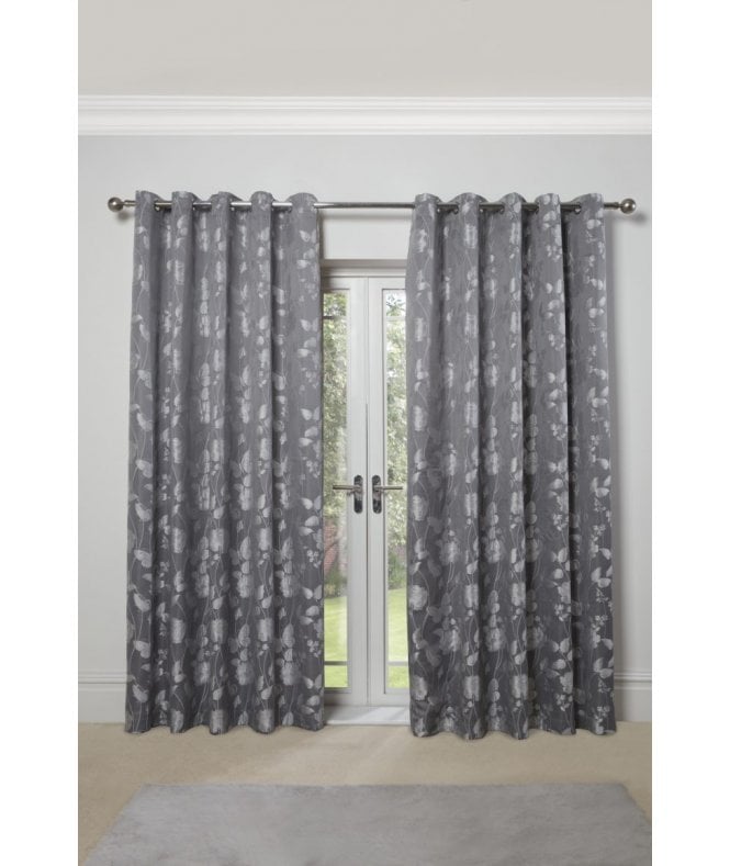 New Edge Blinds Meadows Lined Eyelet Jacquard Curtains Silver