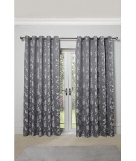 Meadows Lined Eyelet Jacquard Curtains Silver