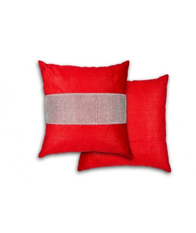 New Edge Blinds Melia Collection Diamante Panel Velvet Cushion Cover in Red