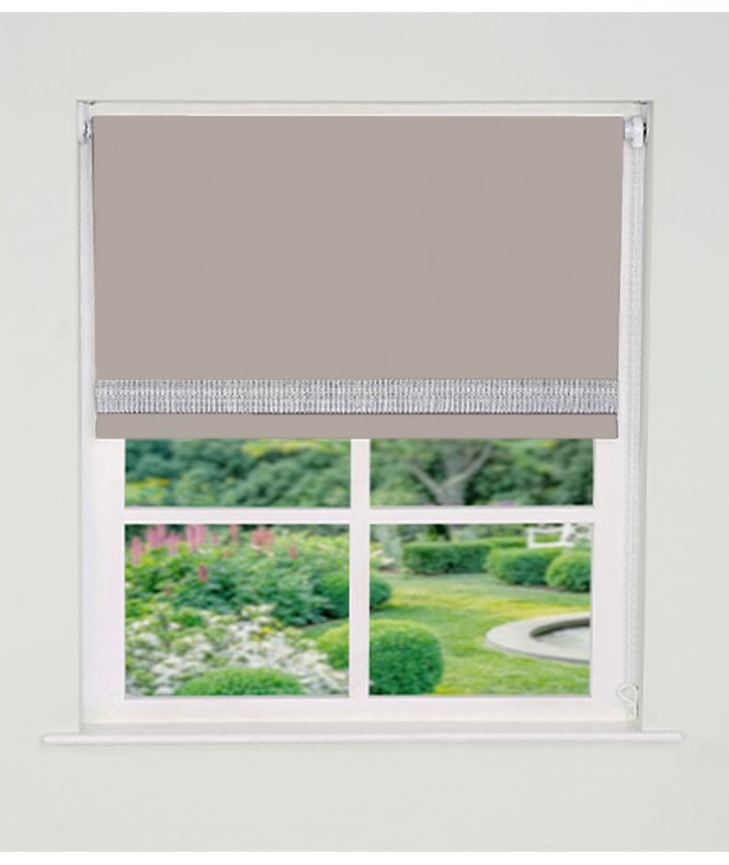 New Edge Blinds Natural Straight Diamante Edge Border Dimout Roller Blind (165cm Drop)