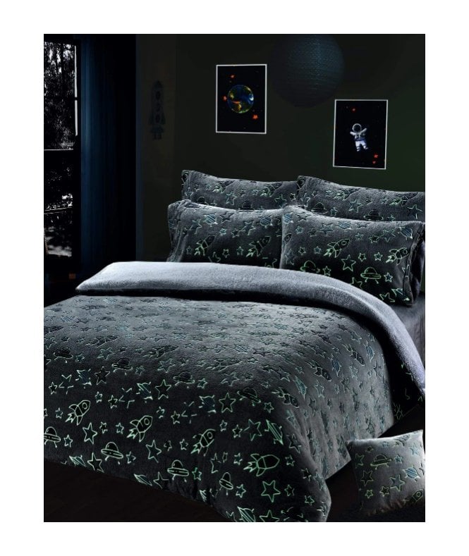 New Edge Blinds Outer Space Glow in the Dark Teddy Duvet Set