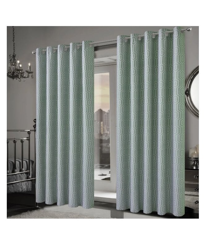 New Edge Blinds Paris Jacquard Eyelet Curtains in Sage Green