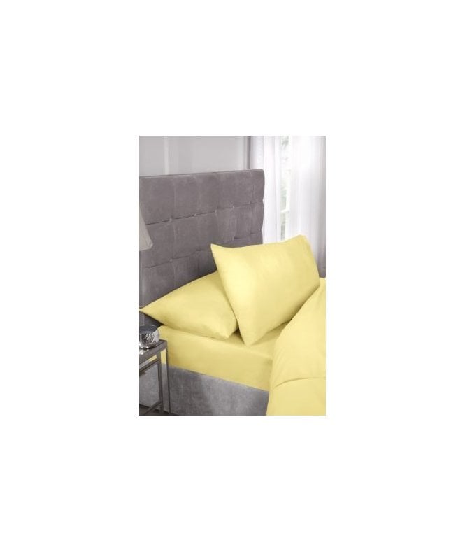 New Edge Blinds Percale Collection 180 Thread Count Percale Fitted Sheet in Lemon