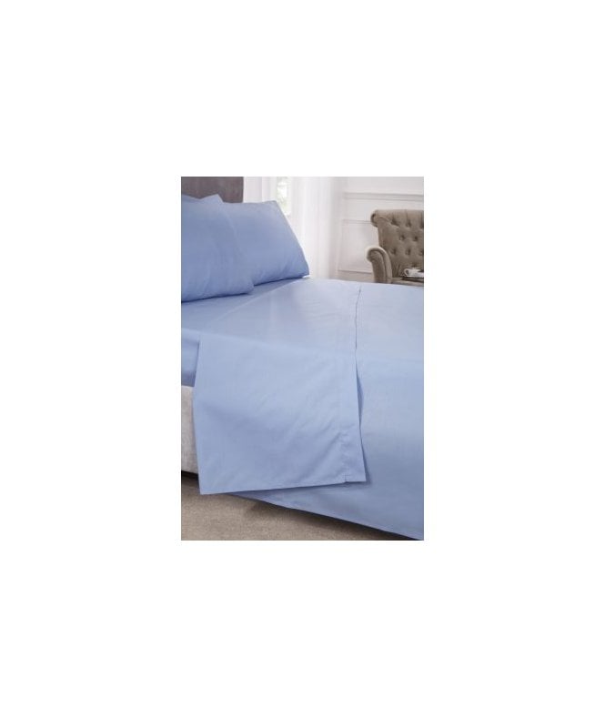New Edge Blinds Percale Collection 180 Thread Count Percale Flat Sheet in Blue