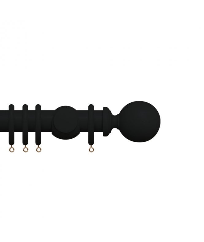 New Edge Blinds Premium 35mm Wooden Curtain Pole Set - Coal Black