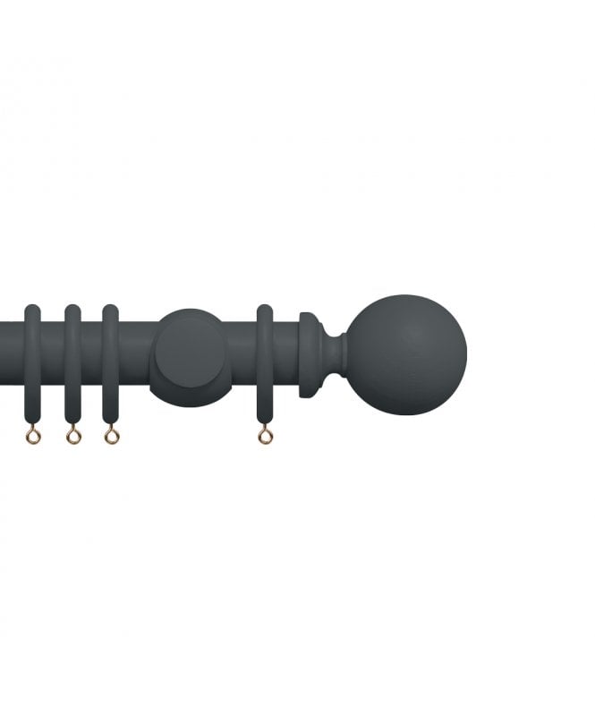 New Edge Blinds Premium 35mm Wooden Curtain Pole Set - Slate Grey
