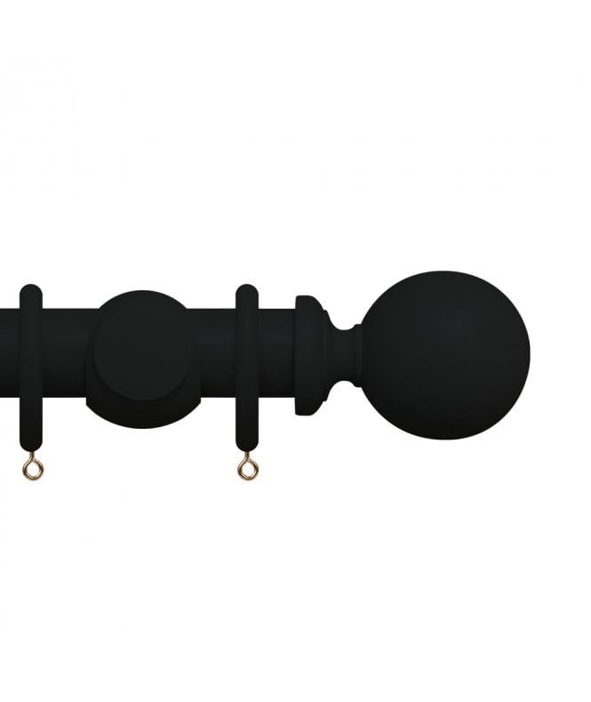 New Edge Blinds Premium 50mm Wooden Curtain Pole Set - Coal Black