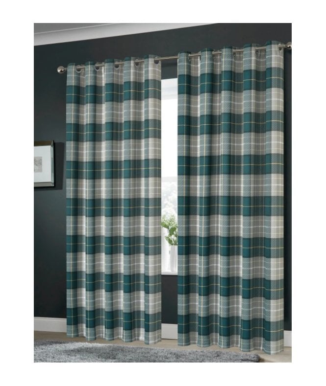 New Edge Blinds Printed Check Curtains in Emerald Green